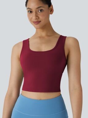 NWT HALARA Deep Wine Cropped Crossover Shelf Scoop Tank Size M, A-C Cup Gym